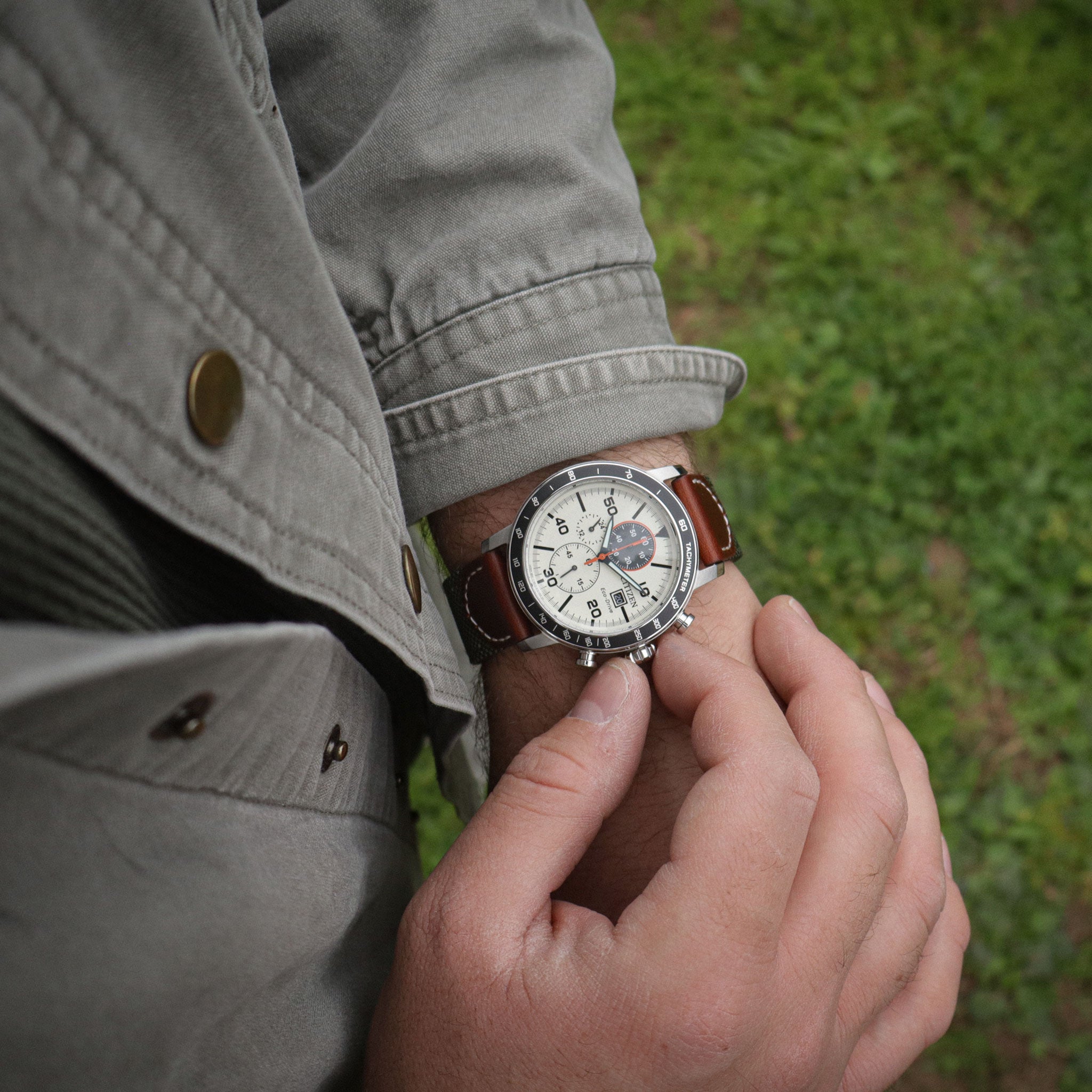Hunter™ Sailcloth & Calfskin Leather Watch Band
