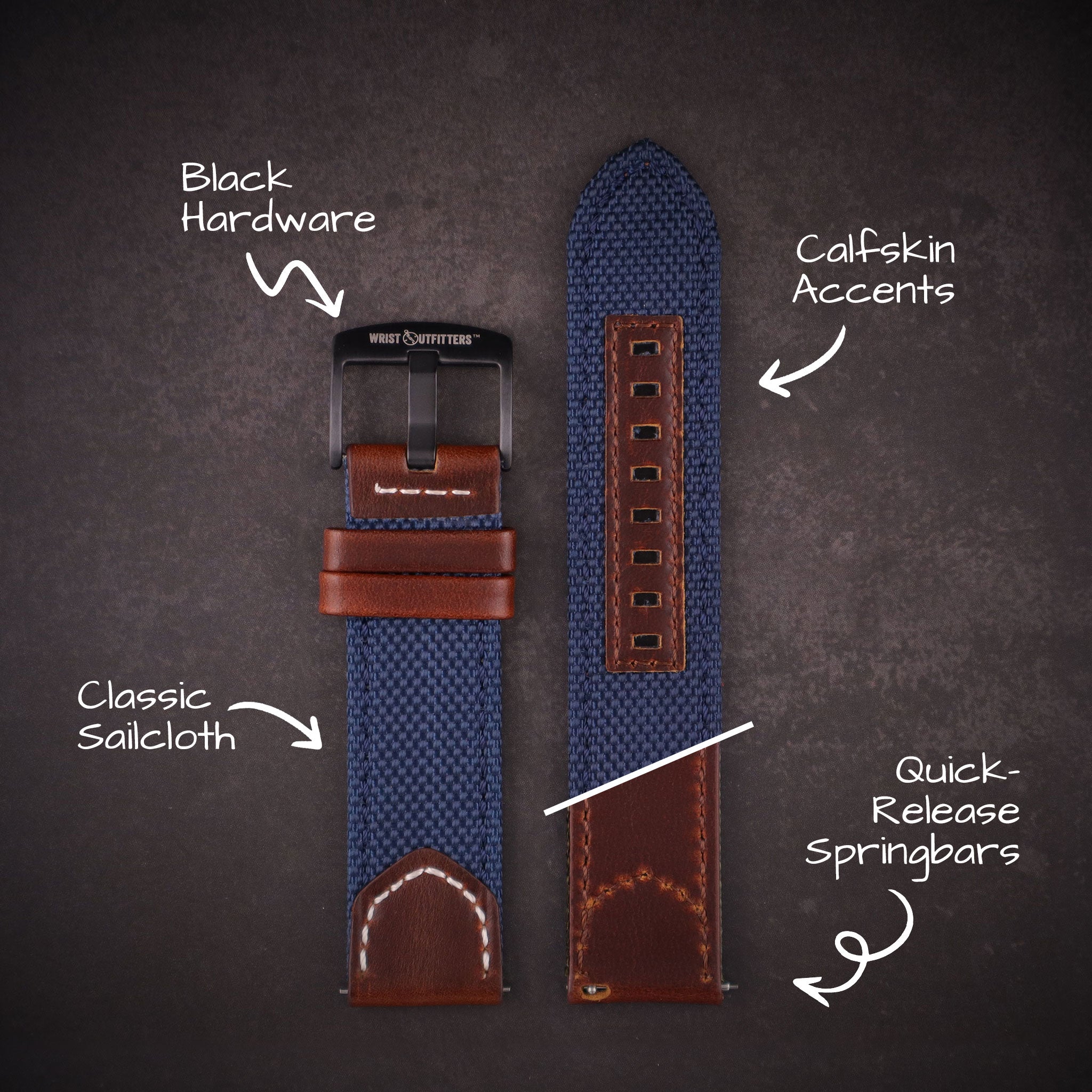 Hunter™ Sailcloth & Calfskin Leather Watch Band
