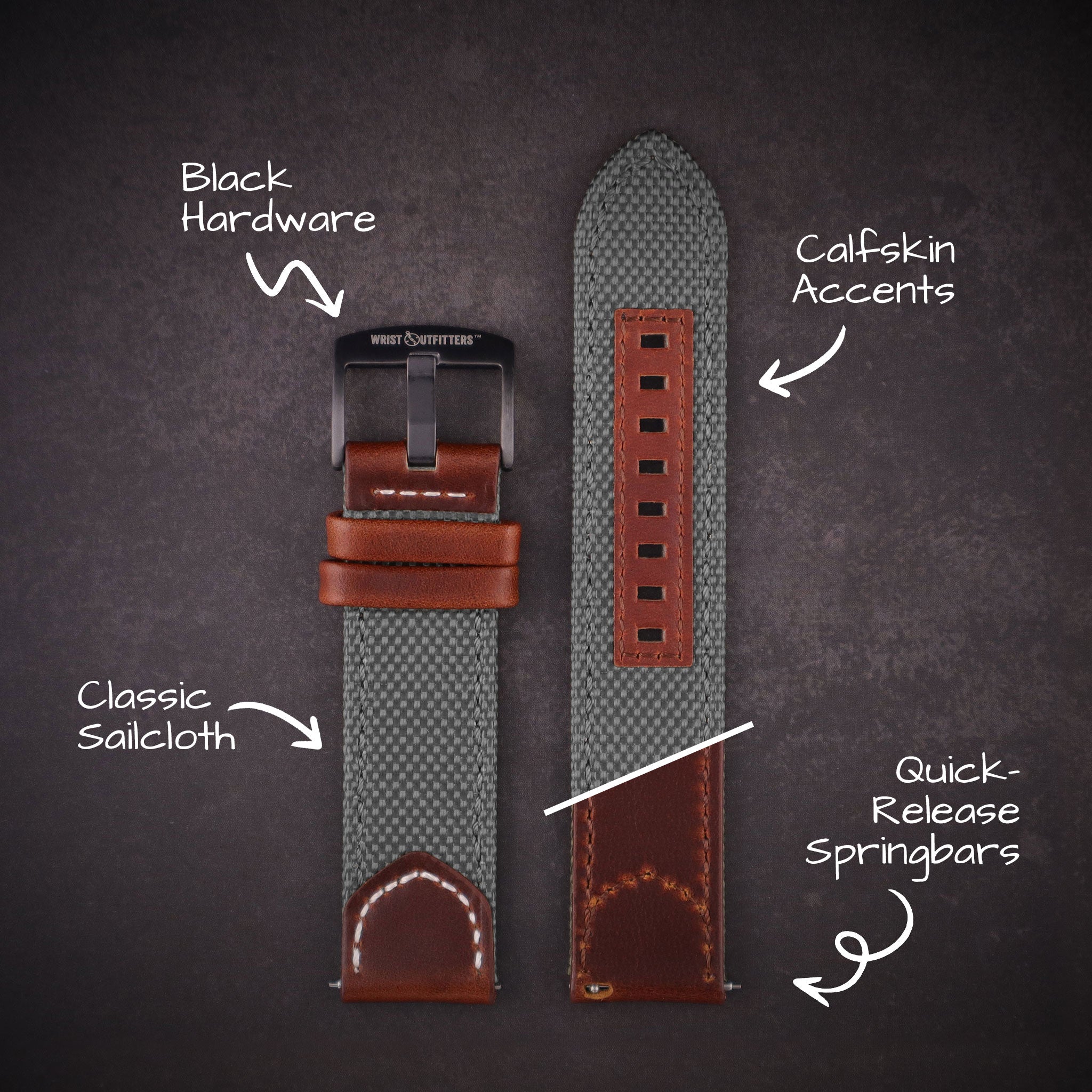 Hunter™ Sailcloth & Calfskin Leather Watch Band
