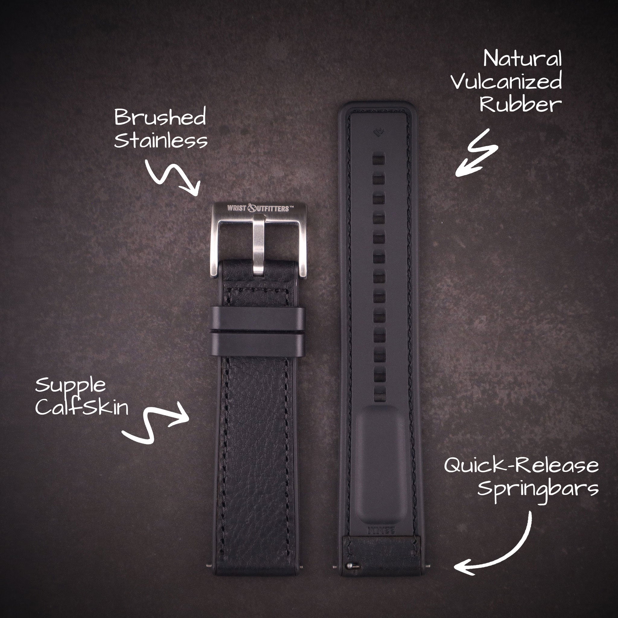 Shoreline™ Calfskin Leather & Natural Rubber Watch Band