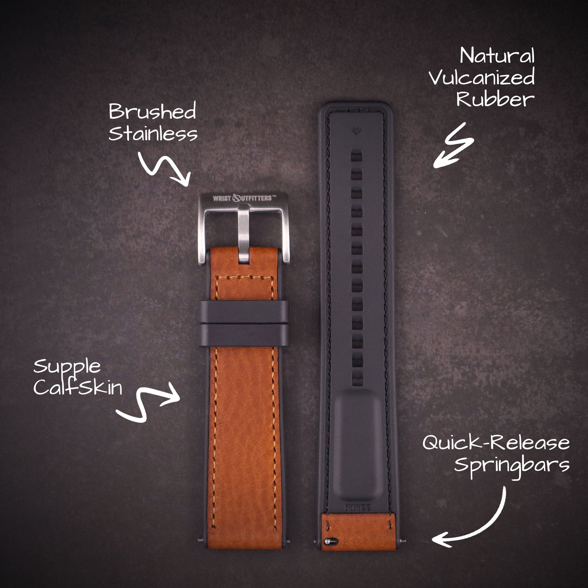 Shoreline™ Calfskin Leather & Natural Rubber Watch Band