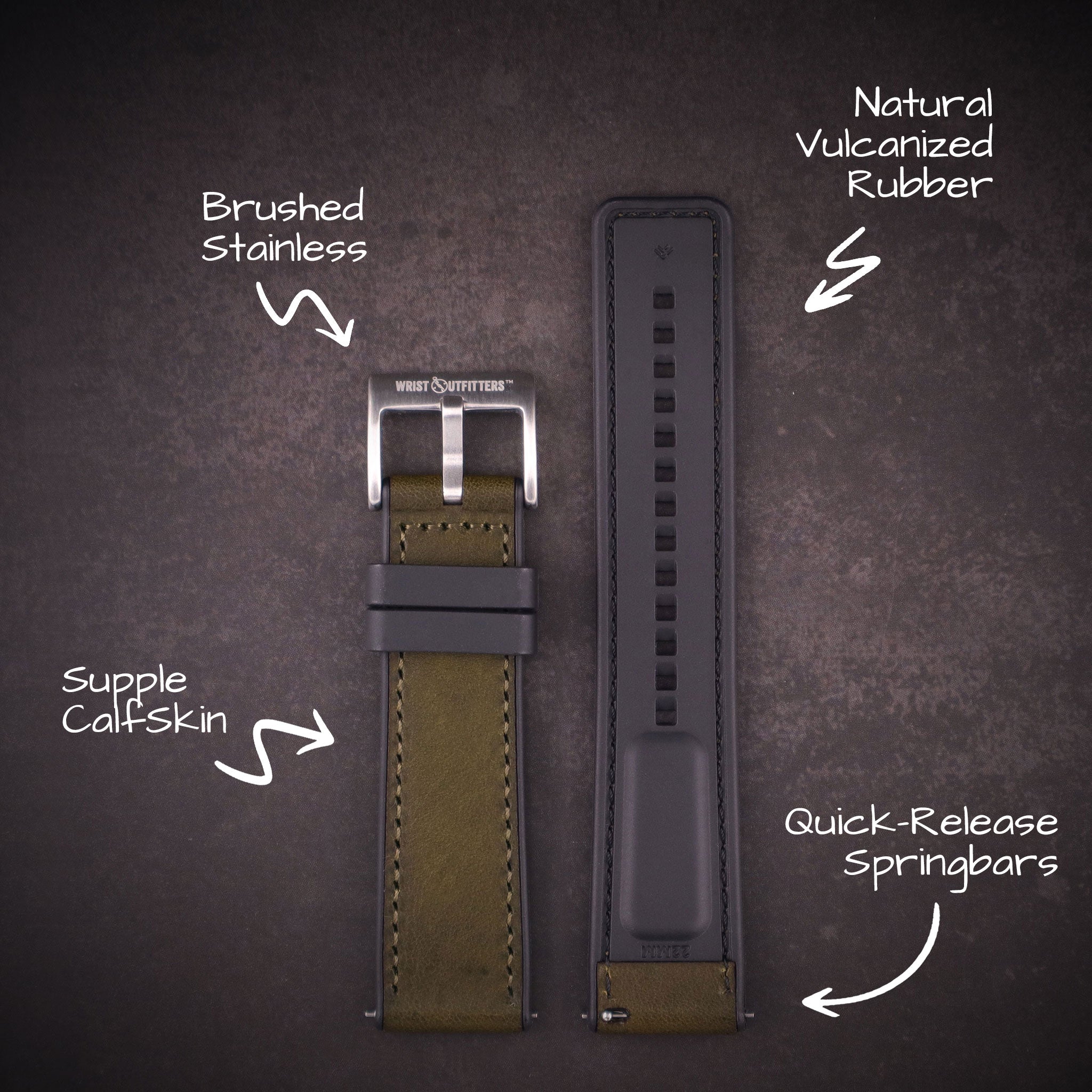 Shoreline™ Calfskin Leather & Natural Rubber Watch Band