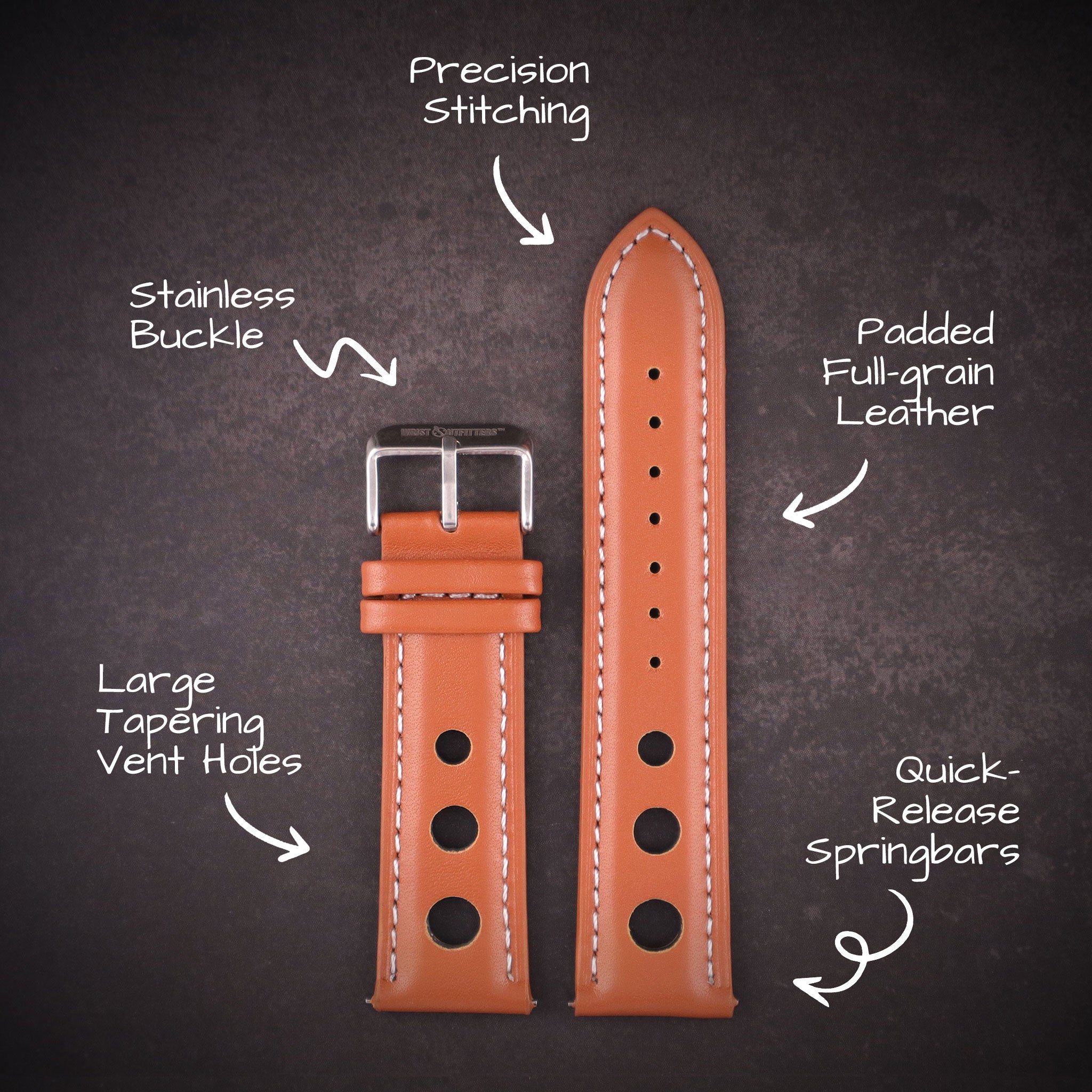 Velocity™ Elite Full Grain Leather Rally Watch Strap