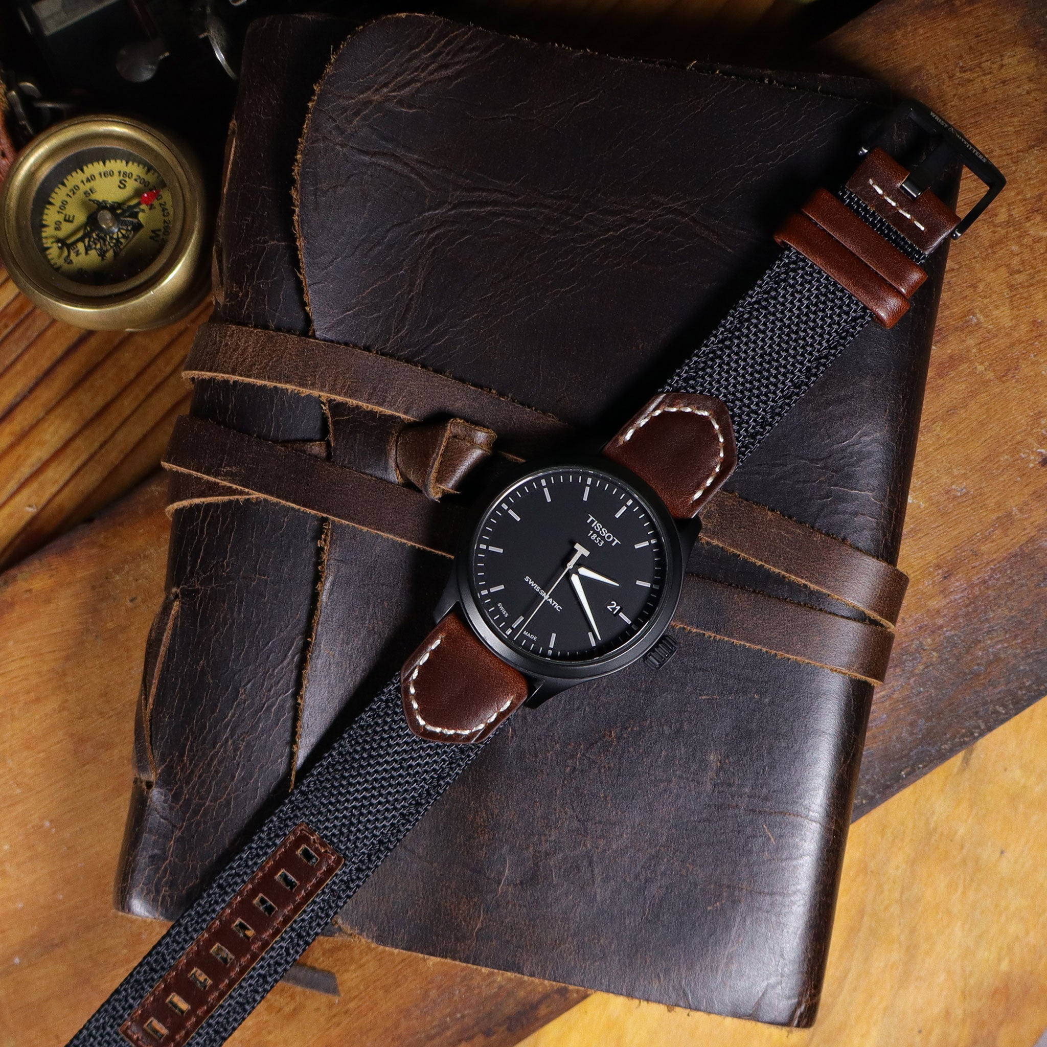 Hunter™ Sailcloth & Calfskin Leather Watch Band