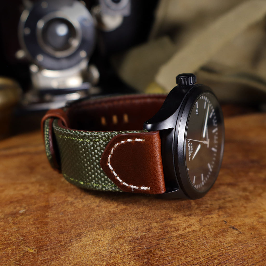 Hunter™ Sailcloth & Calfskin Leather Watch Band