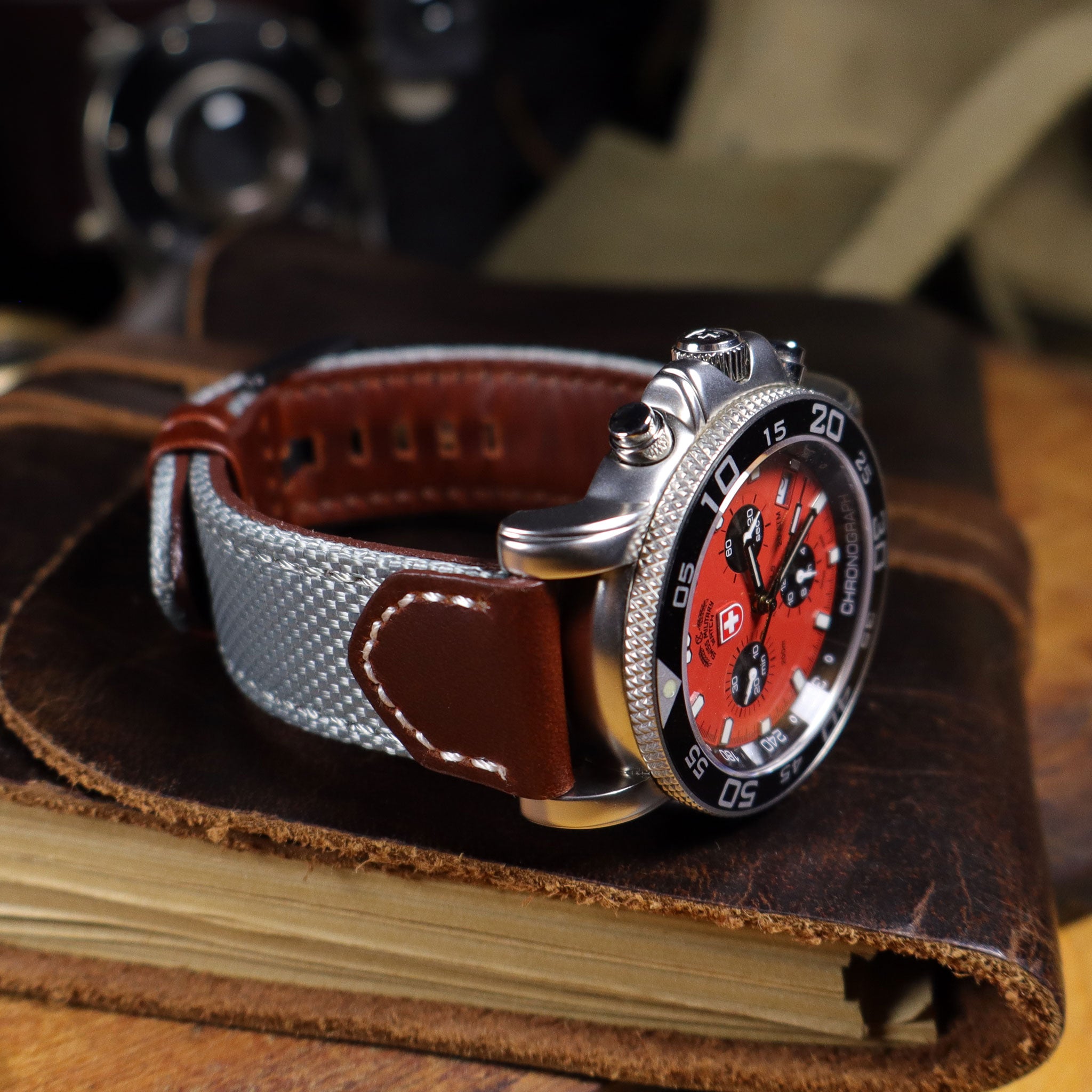 Hunter™ Sailcloth & Calfskin Leather Watch Band