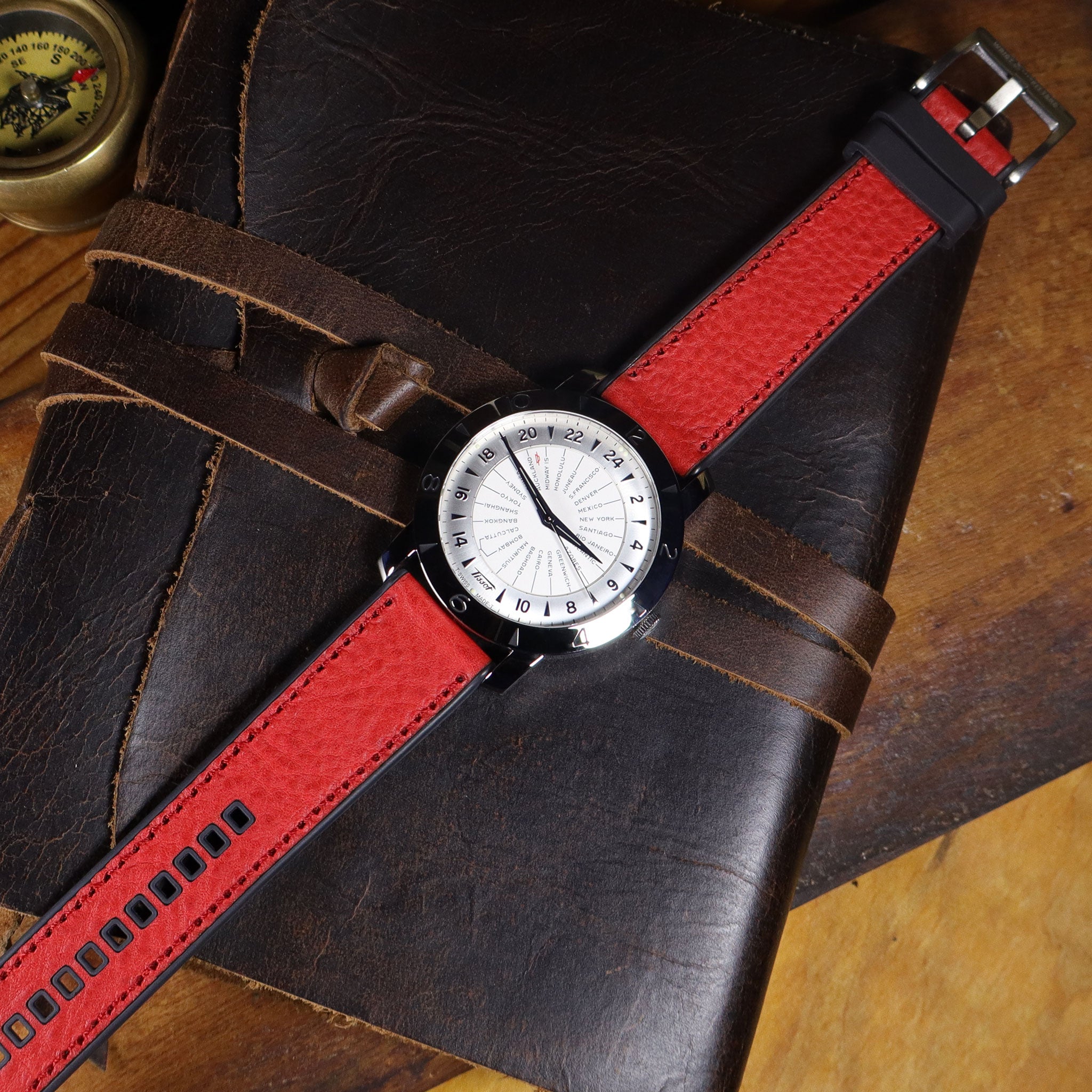 Shoreline™ Calfskin Leather & Natural Rubber Watch Band