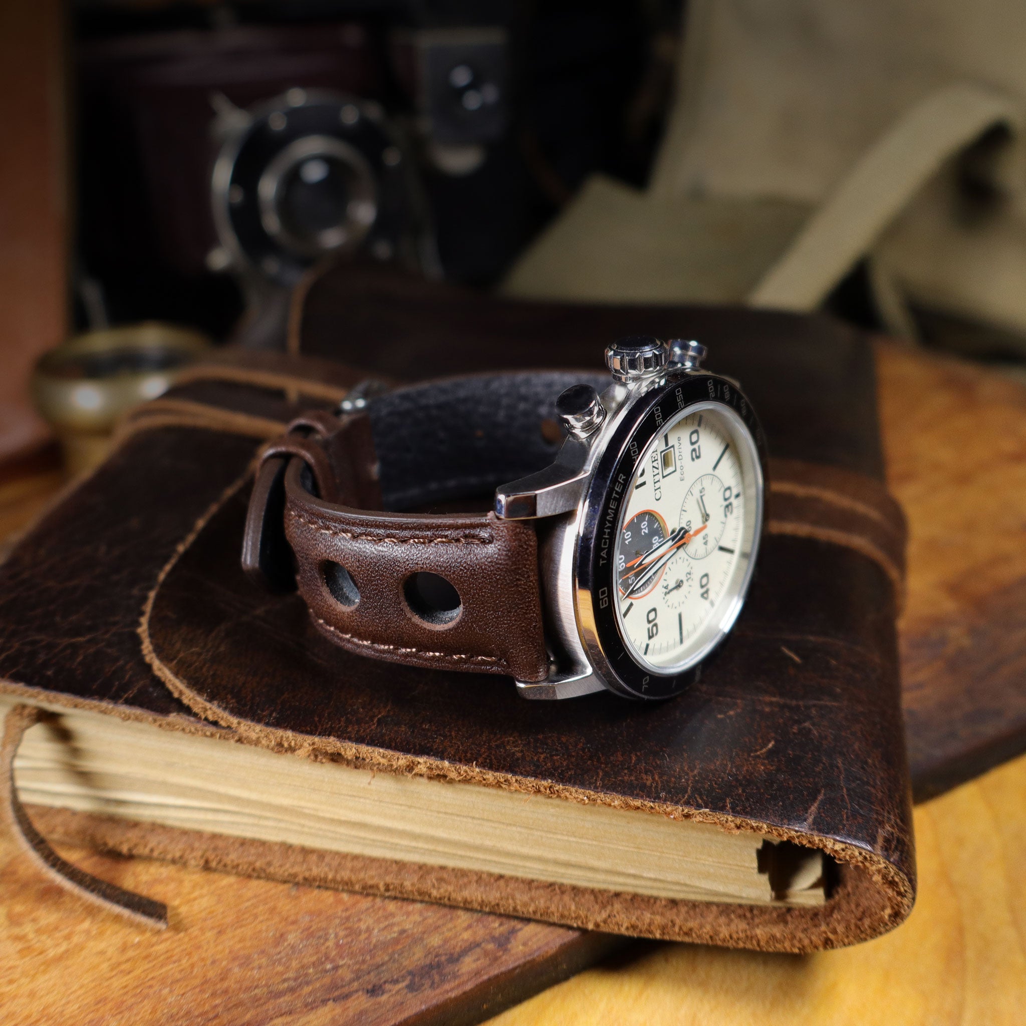 Velocity™ Elite Full Grain Leather Rally Watch Strap