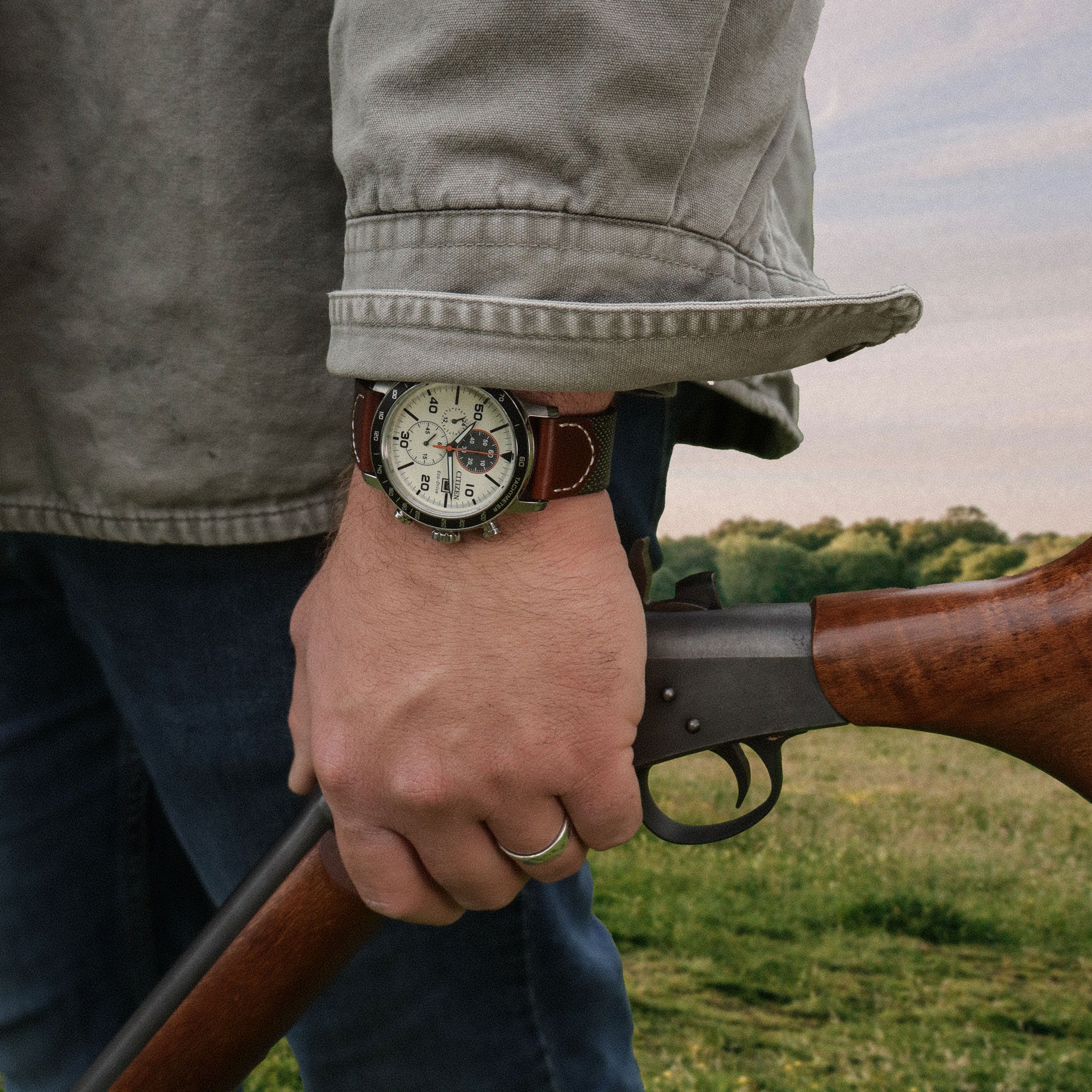 Hunter™ Sailcloth & Calfskin Leather Watch Band