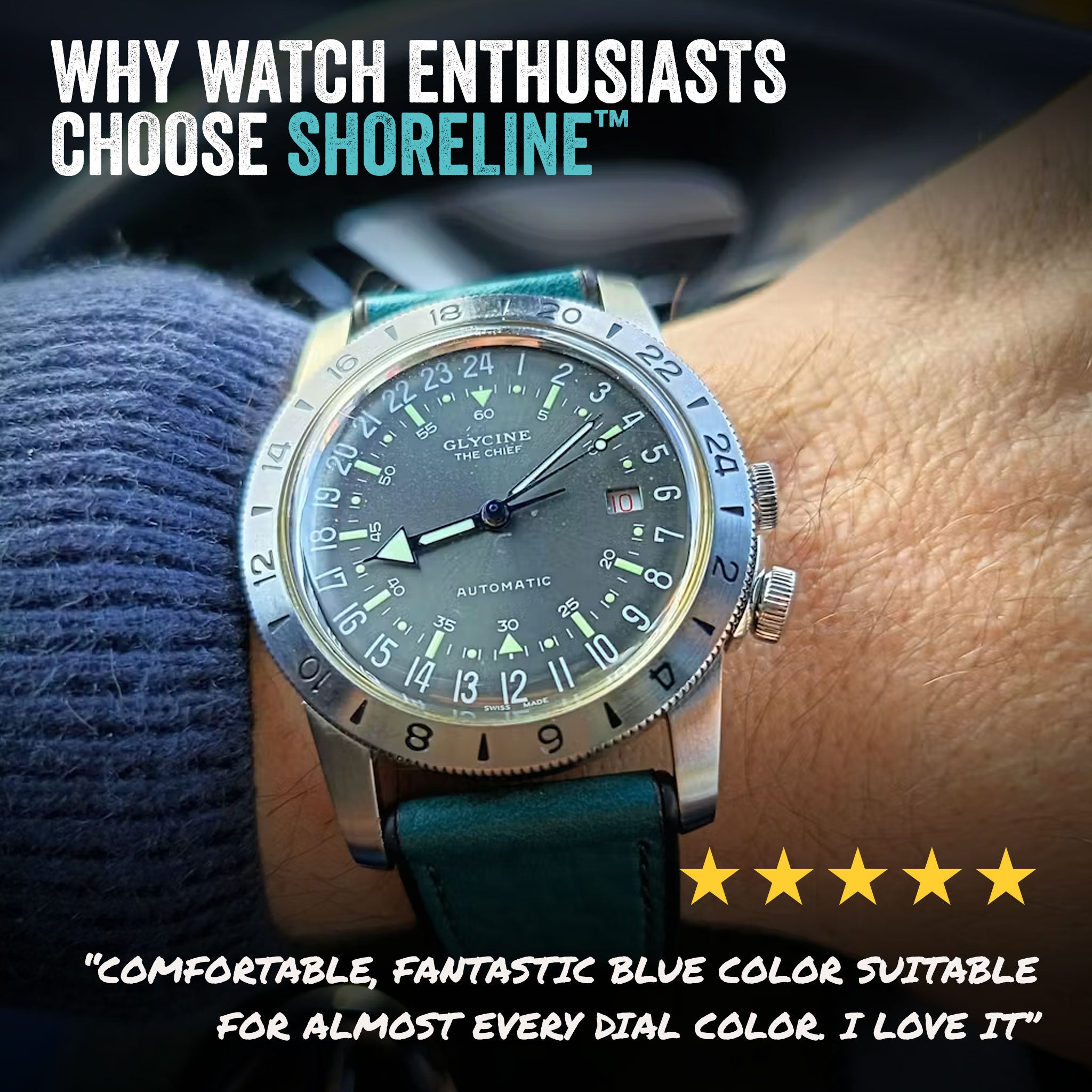 Shoreline™ Calfskin Leather & Natural Rubber Watch Band