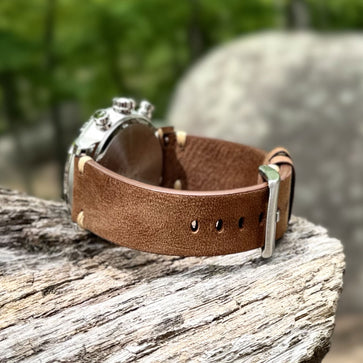Bracelet Cuir Militaire Aviateur 19 Mm, épais Et Solide, Marron Miel - Neuf Sans étiquette