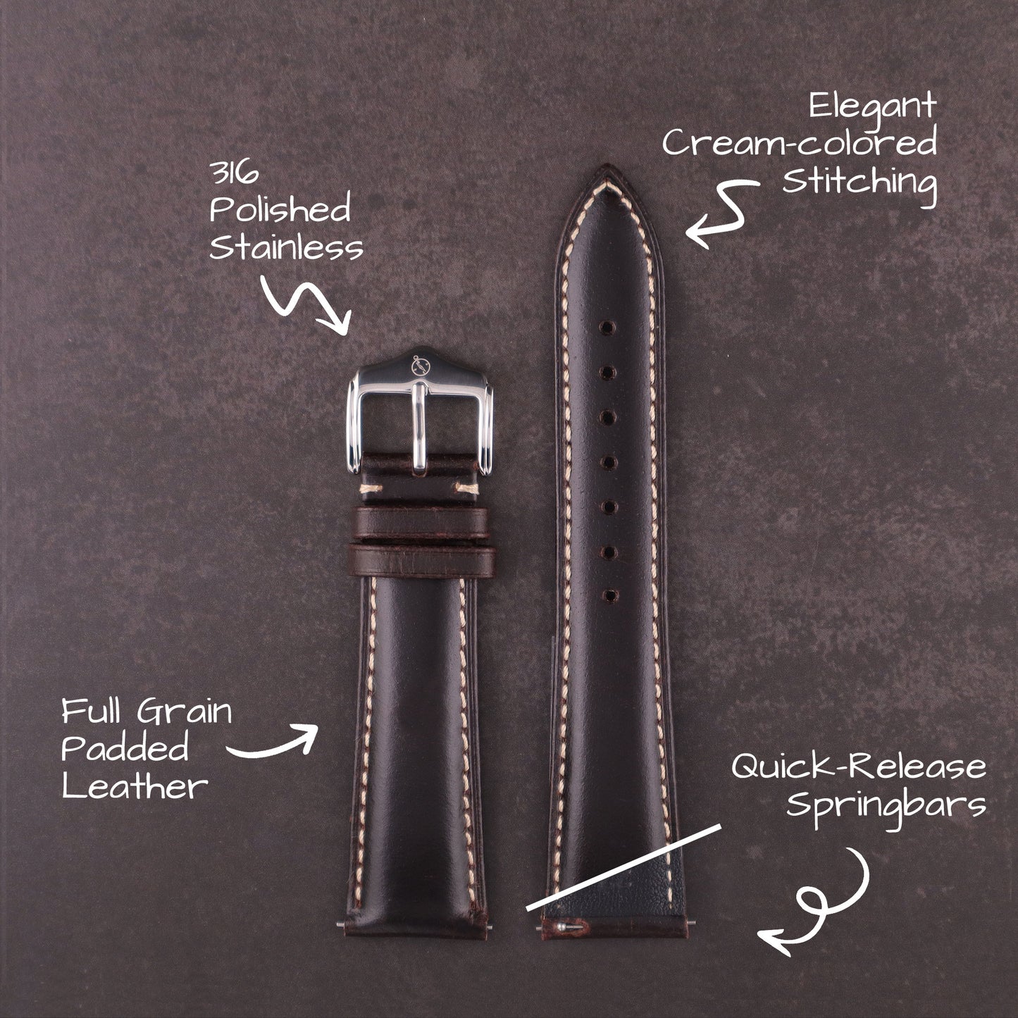 Fyorra™ Padded Full Grain Leather Watch Band