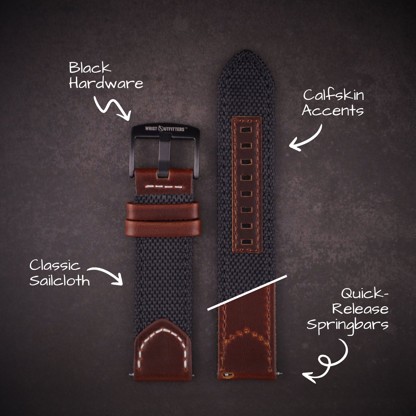 Hunter™ Sailcloth and Calfskin Leather Watch Band