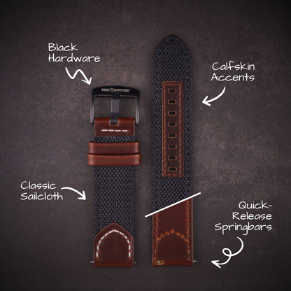 Hunter™ Sailcloth and Calfskin Leather Watch Band