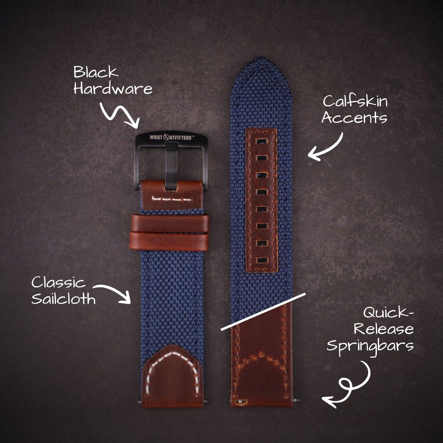 Hunter™ Sailcloth and Calfskin Leather Watch Band
