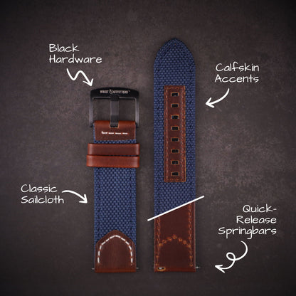 Hunter™ Sailcloth and Calfskin Leather Watch Band