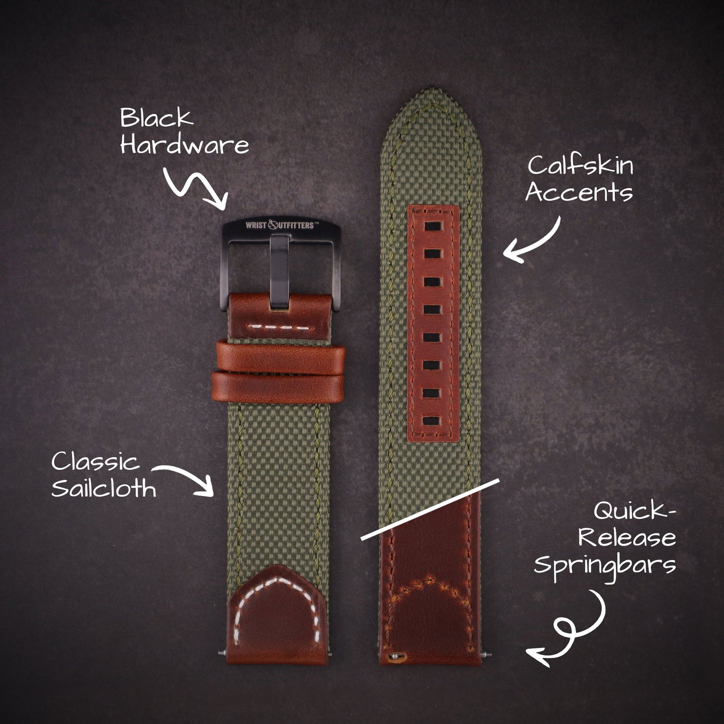 Hunter™ Sailcloth and Calfskin Leather Watch Band