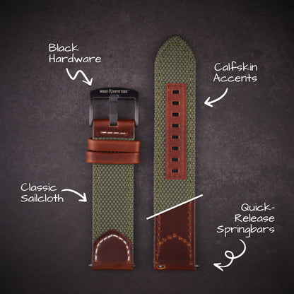 Hunter™ Sailcloth and Calfskin Leather Watch Band