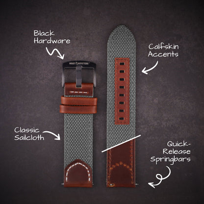 Hunter™ Sailcloth and Calfskin Leather Watch Band