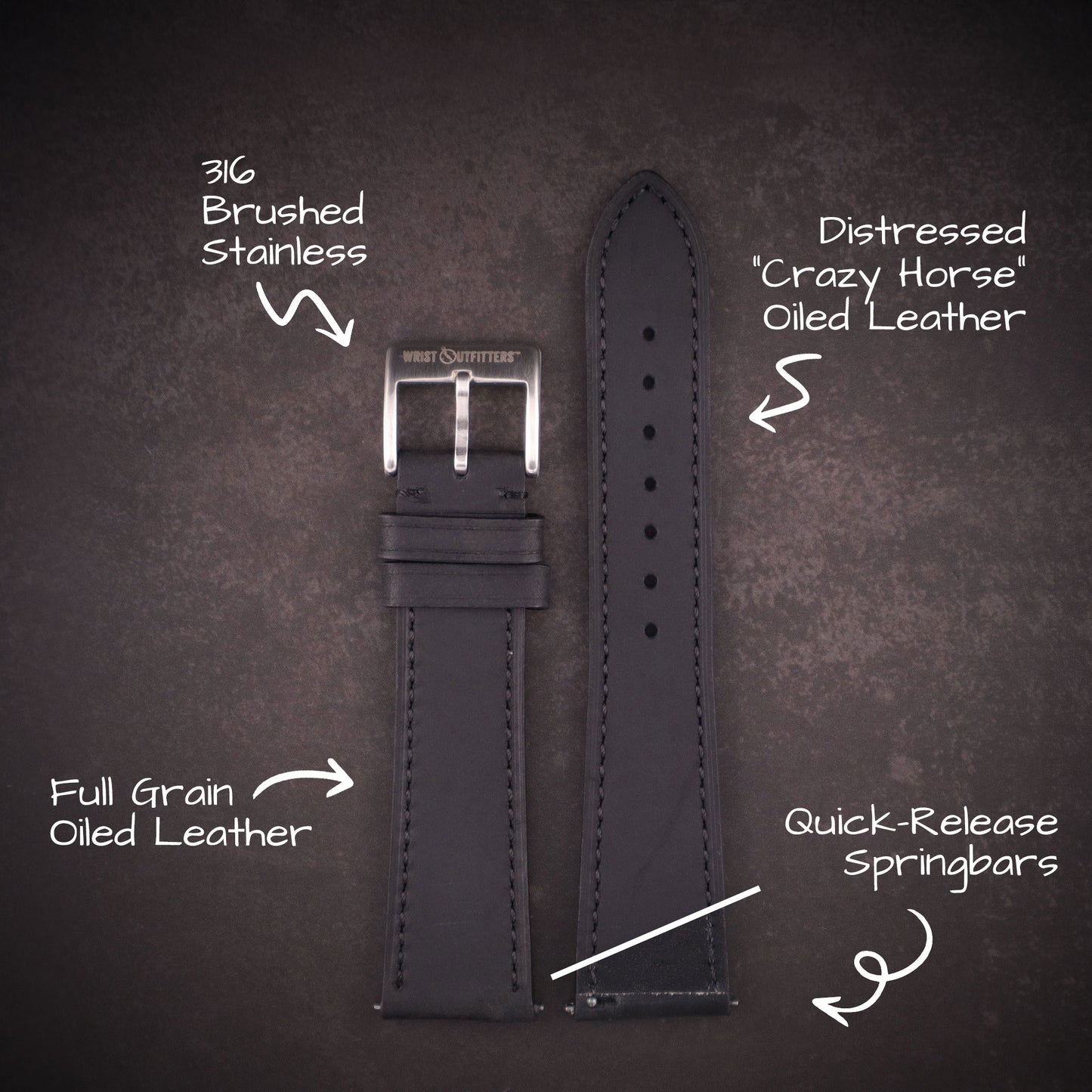 Lakota™ Crazy Horse Full Grain Oiled Leather Watch Band