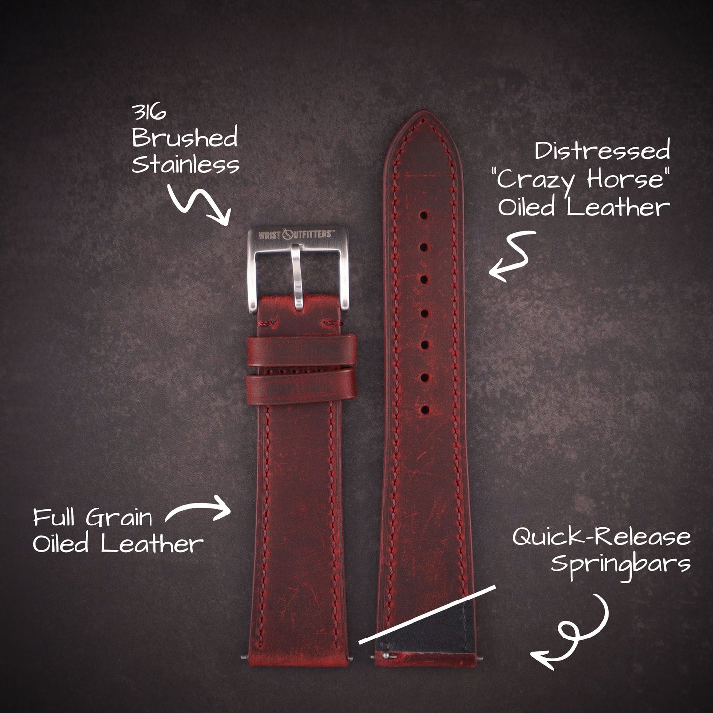 Lakota™ Crazy Horse Full Grain Oiled Leather Watch Band