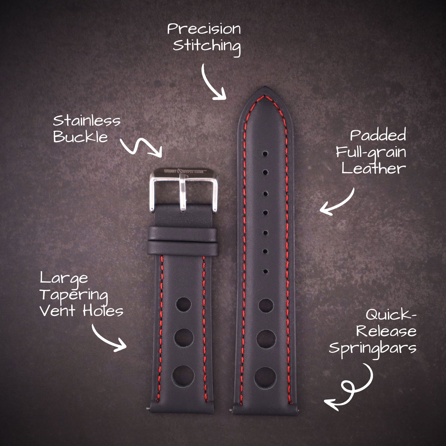 Velocity™ Elite Full Grain Leather Rally Watch Strap