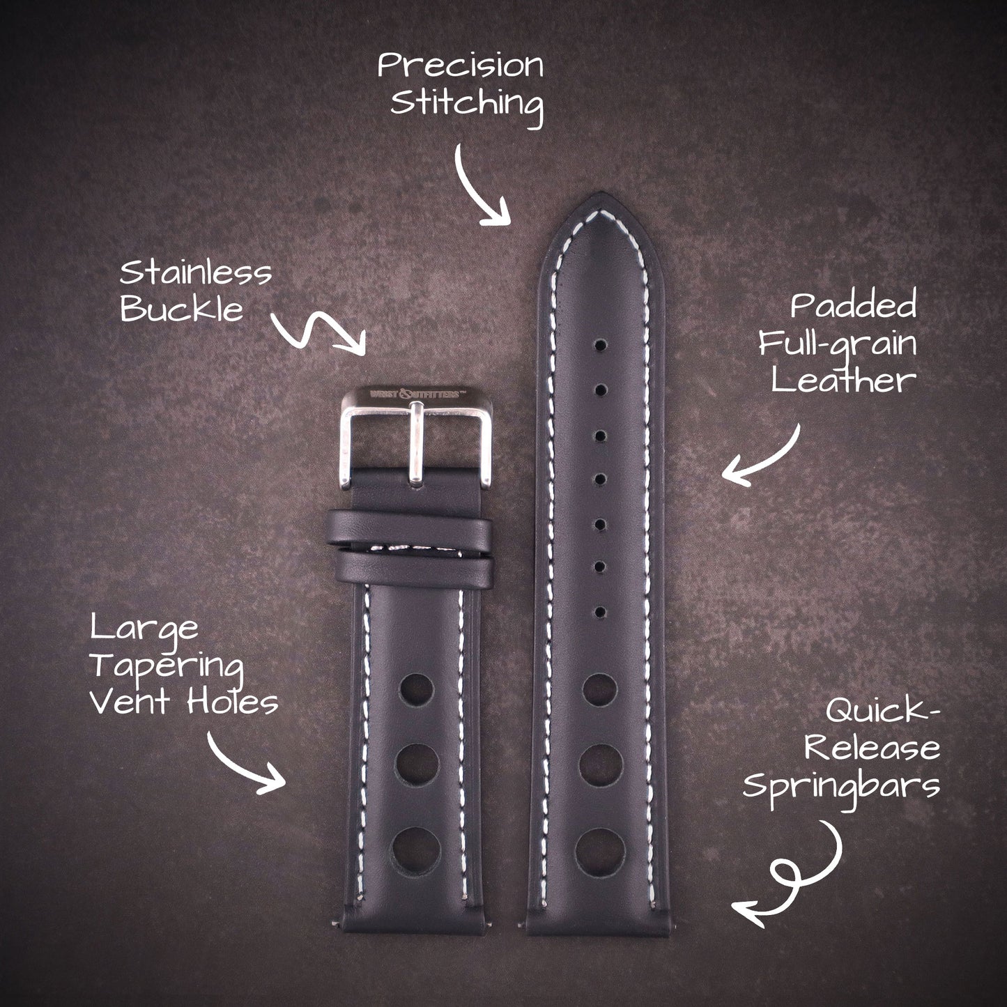 Velocity™ Elite Full Grain Leather Rally Watch Strap