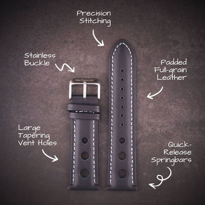 Velocity™ Elite Full Grain Leather Rally Watch Strap