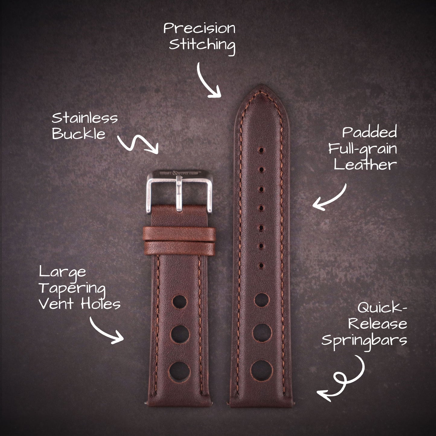 Velocity™ Elite Full Grain Leather Rally Watch Strap