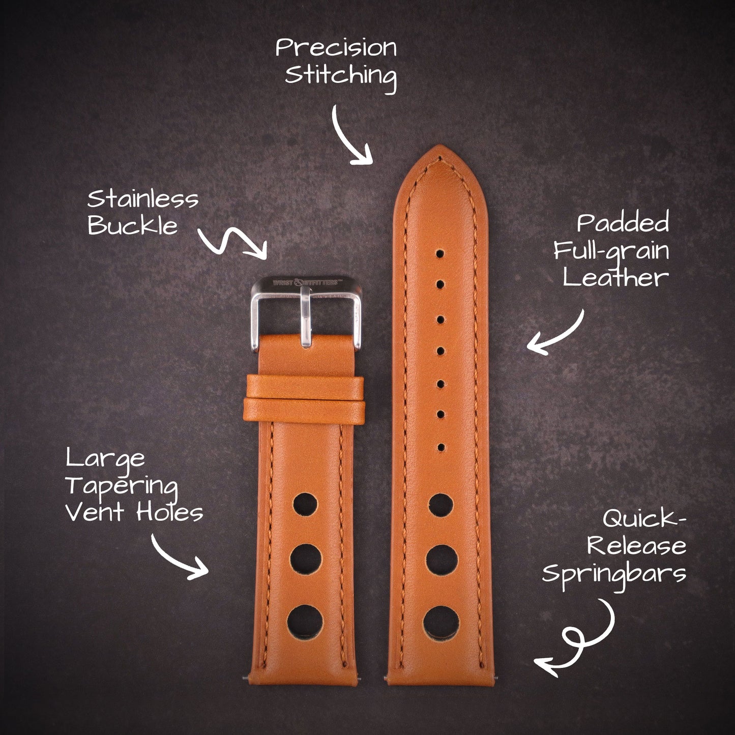 Velocity™ Elite Full Grain Leather Rally Watch Strap