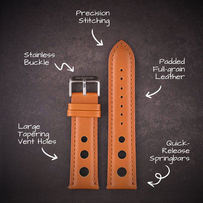 Velocity™ Elite Full Grain Leather Rally Watch Strap