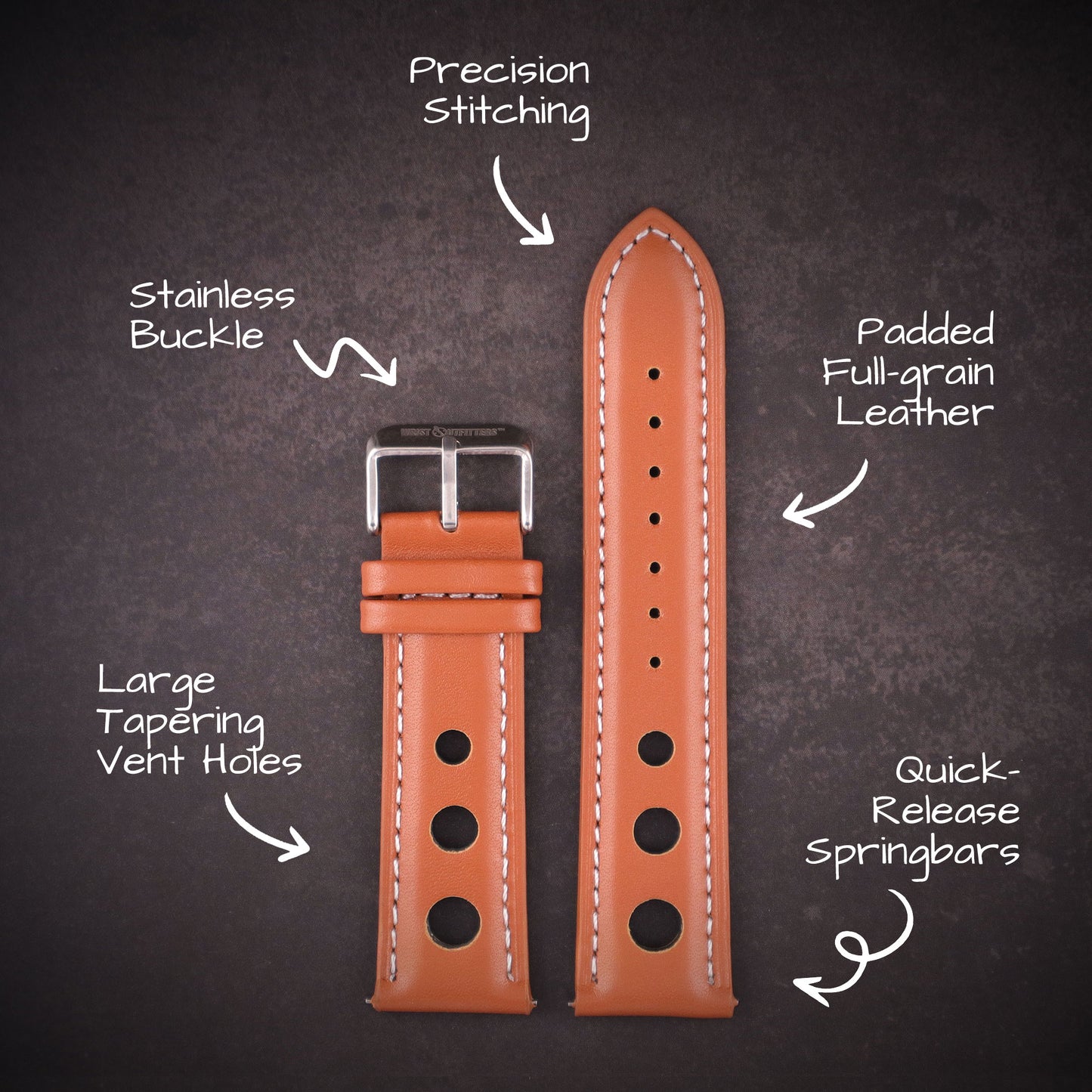 Velocity™ Elite Full Grain Leather Rally Watch Strap
