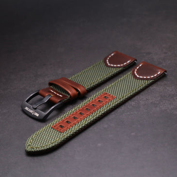 backpacking watch leather wrist band Hunter™ Sailcloth & Calfskin Leather Watch Band