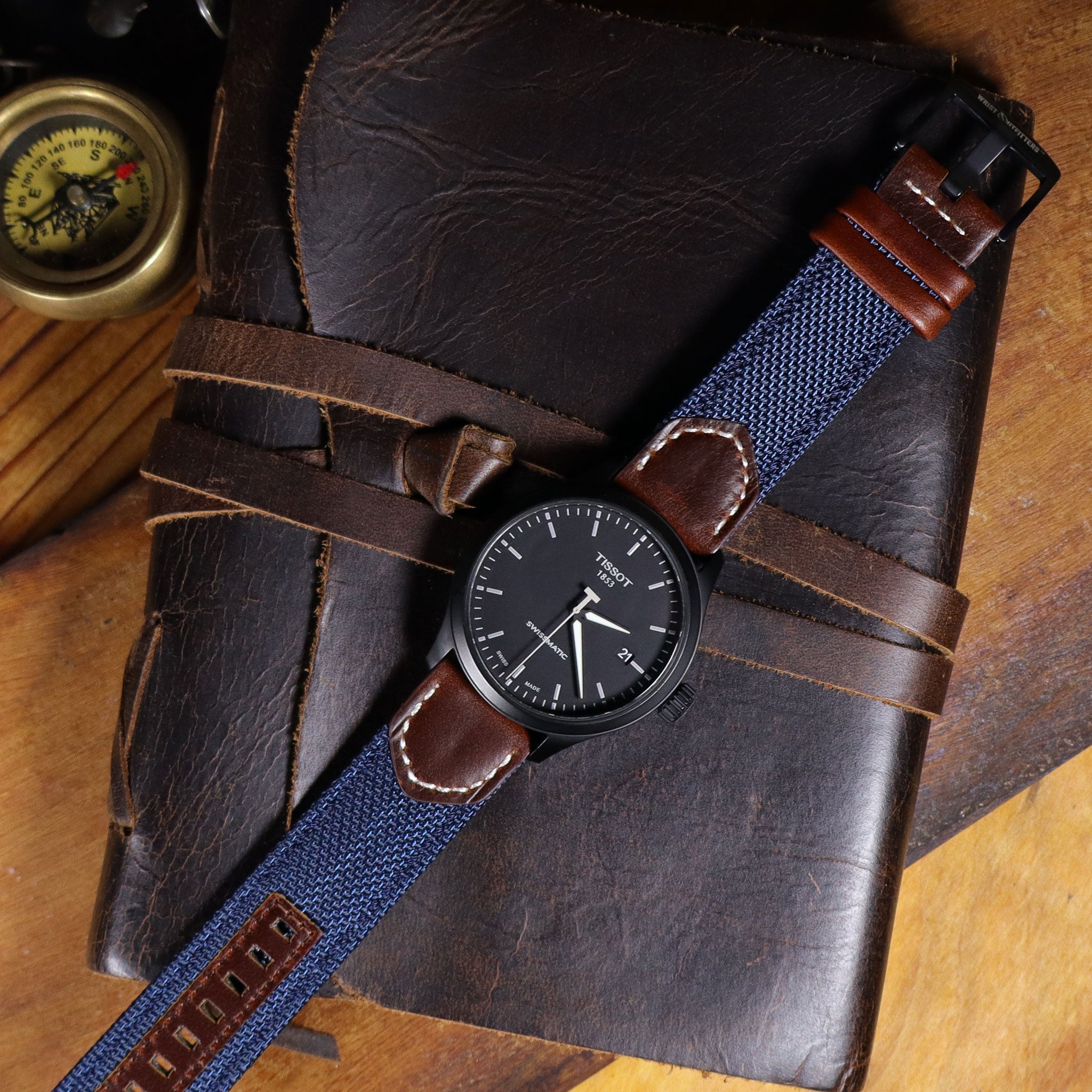 Hunter™ Sailcloth & Calfskin Leather Watch Band