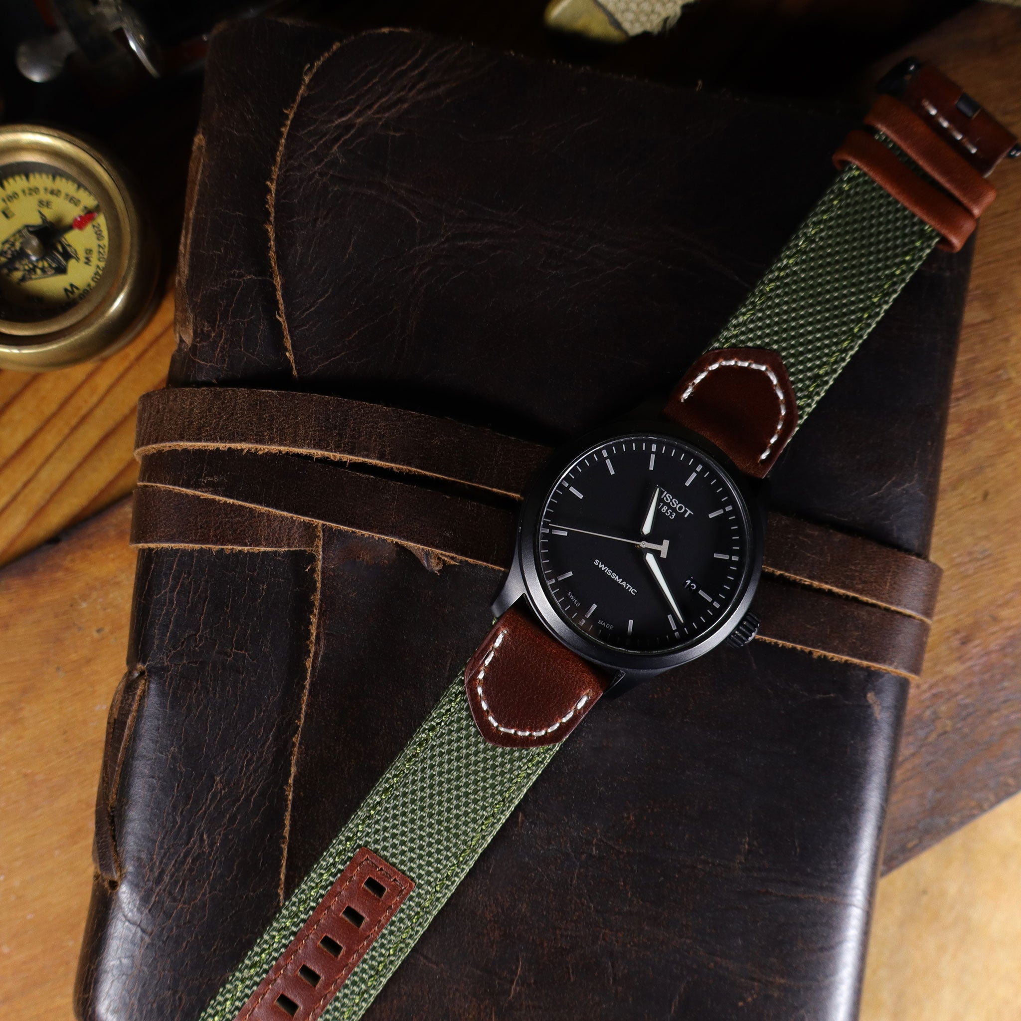 Hunter™ Sailcloth & Calfskin Leather Watch Band