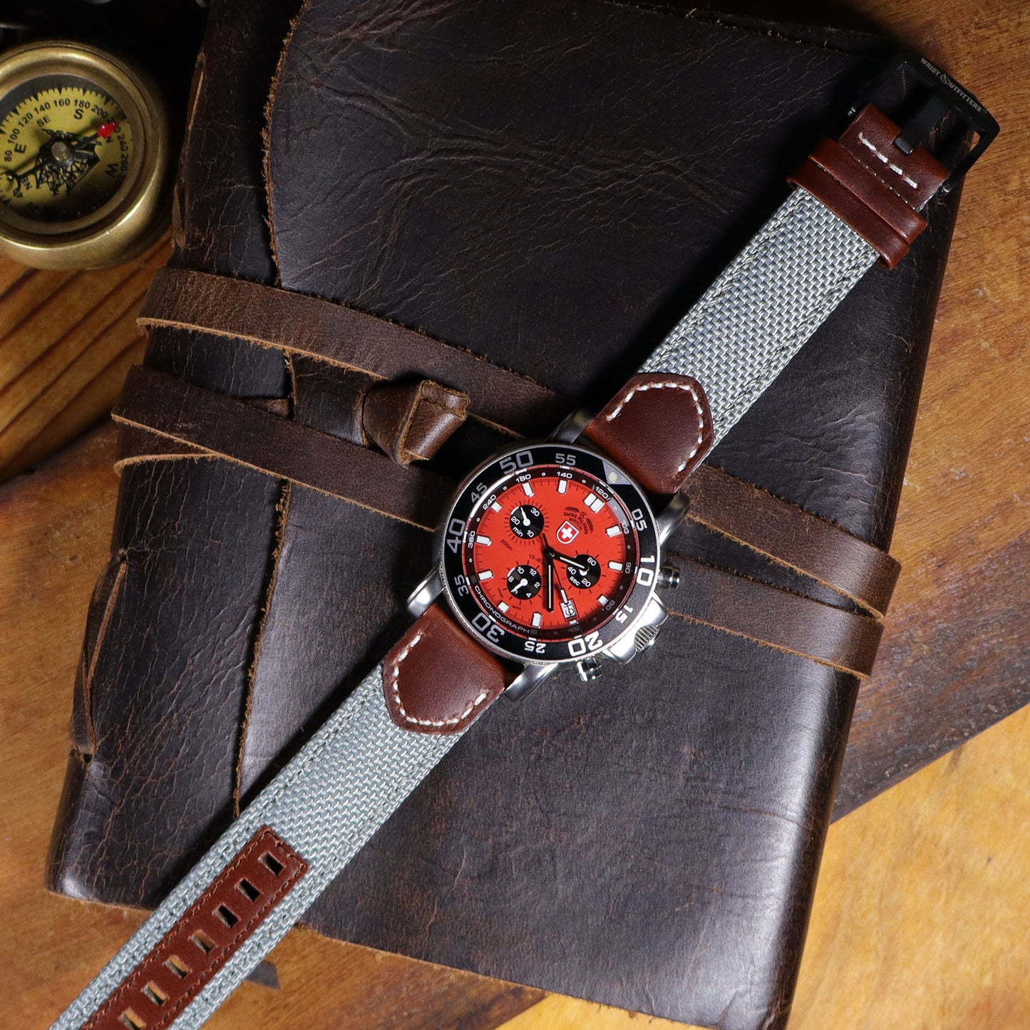 Hunter™ Sailcloth and Calfskin Leather Watch Band