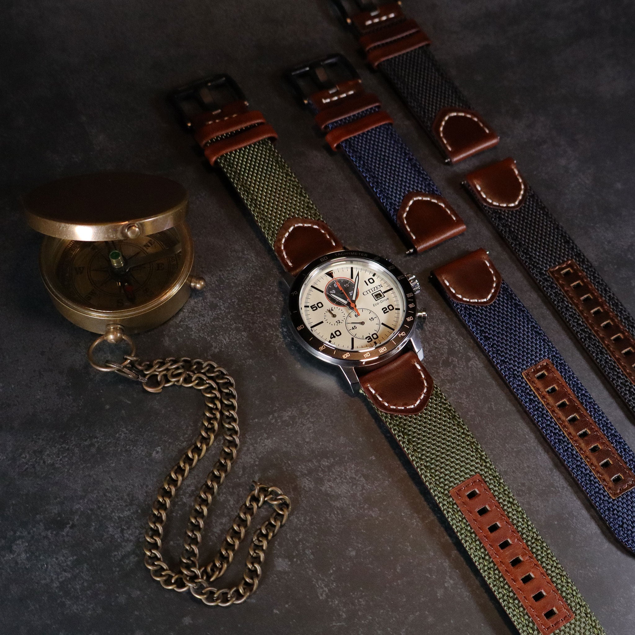 Hunter™ Sailcloth & Calfskin Leather Watch Band