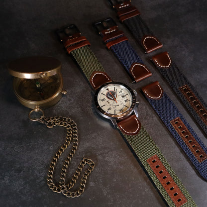 Hunter™ Sailcloth and Calfskin Leather Watch Band