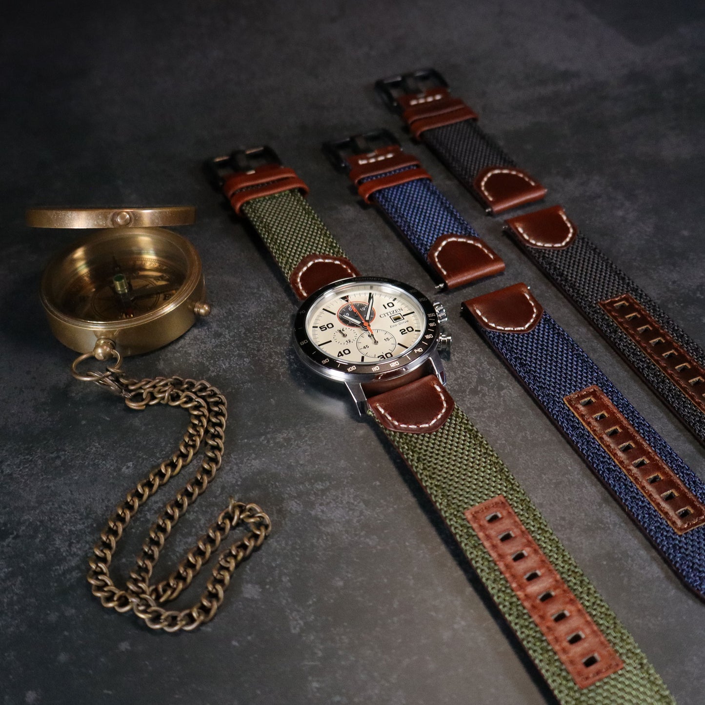 Hunter™ Sailcloth and Calfskin Leather Watch Band
