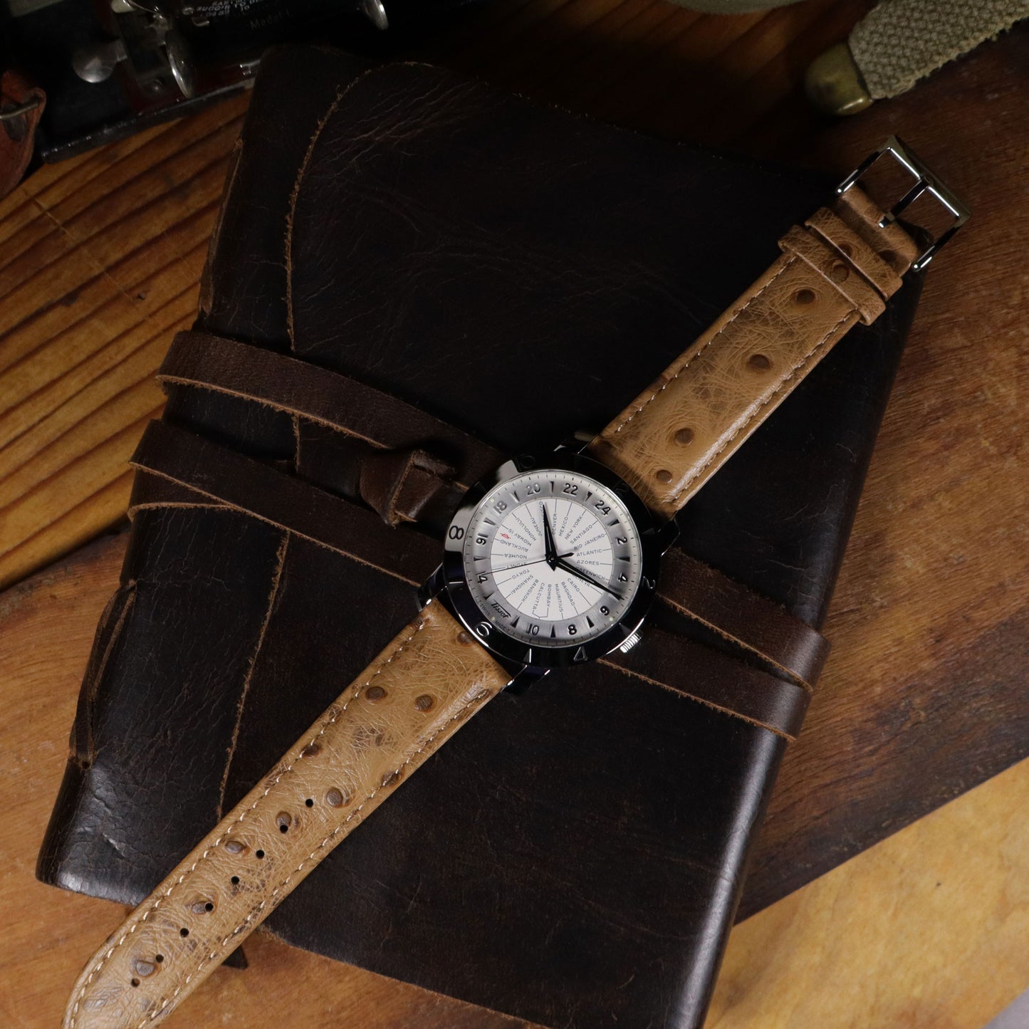 Safari™ Ostrich-Pattern Leather Strap
