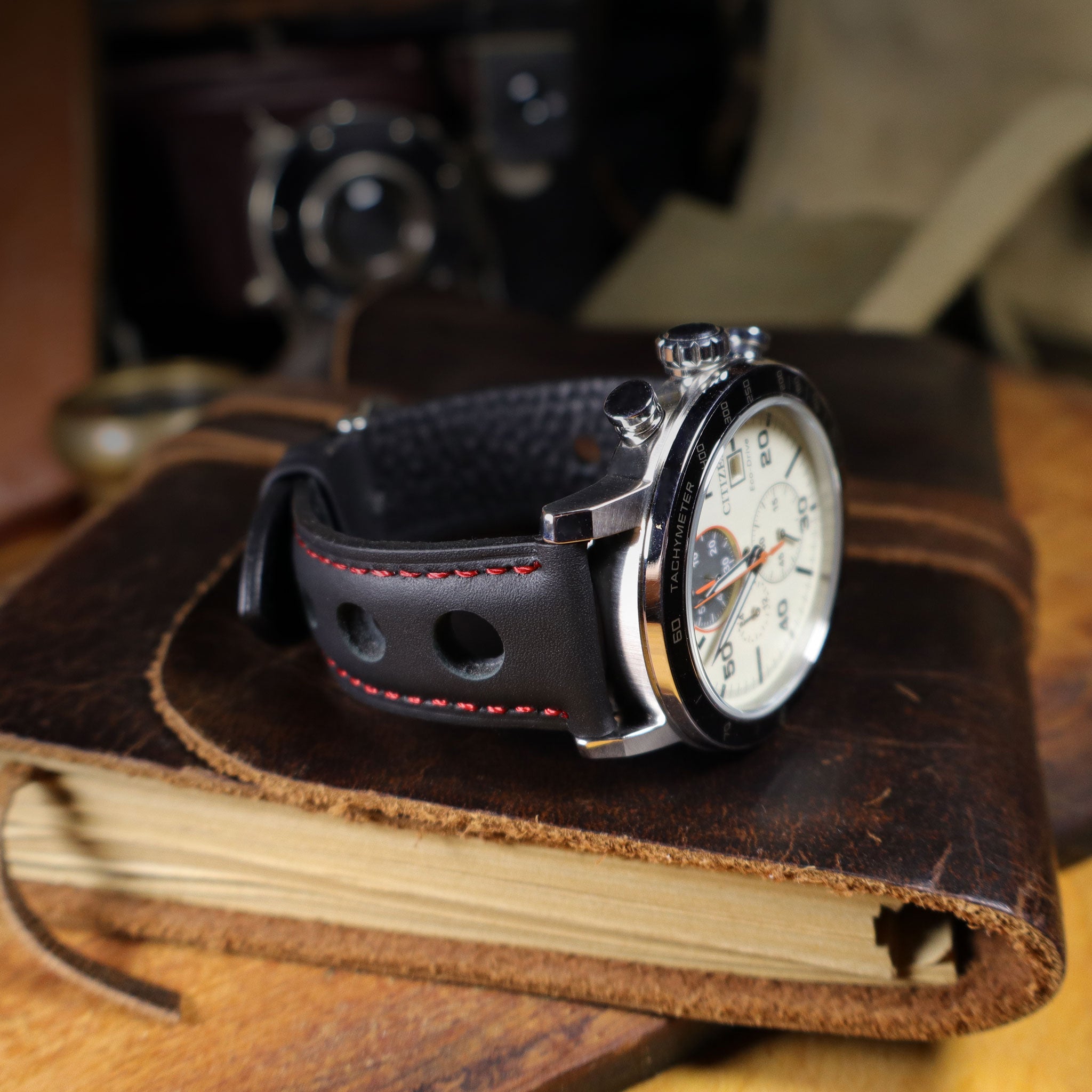 Velocity™ Elite Full Grain Leather Rally Watch Strap
