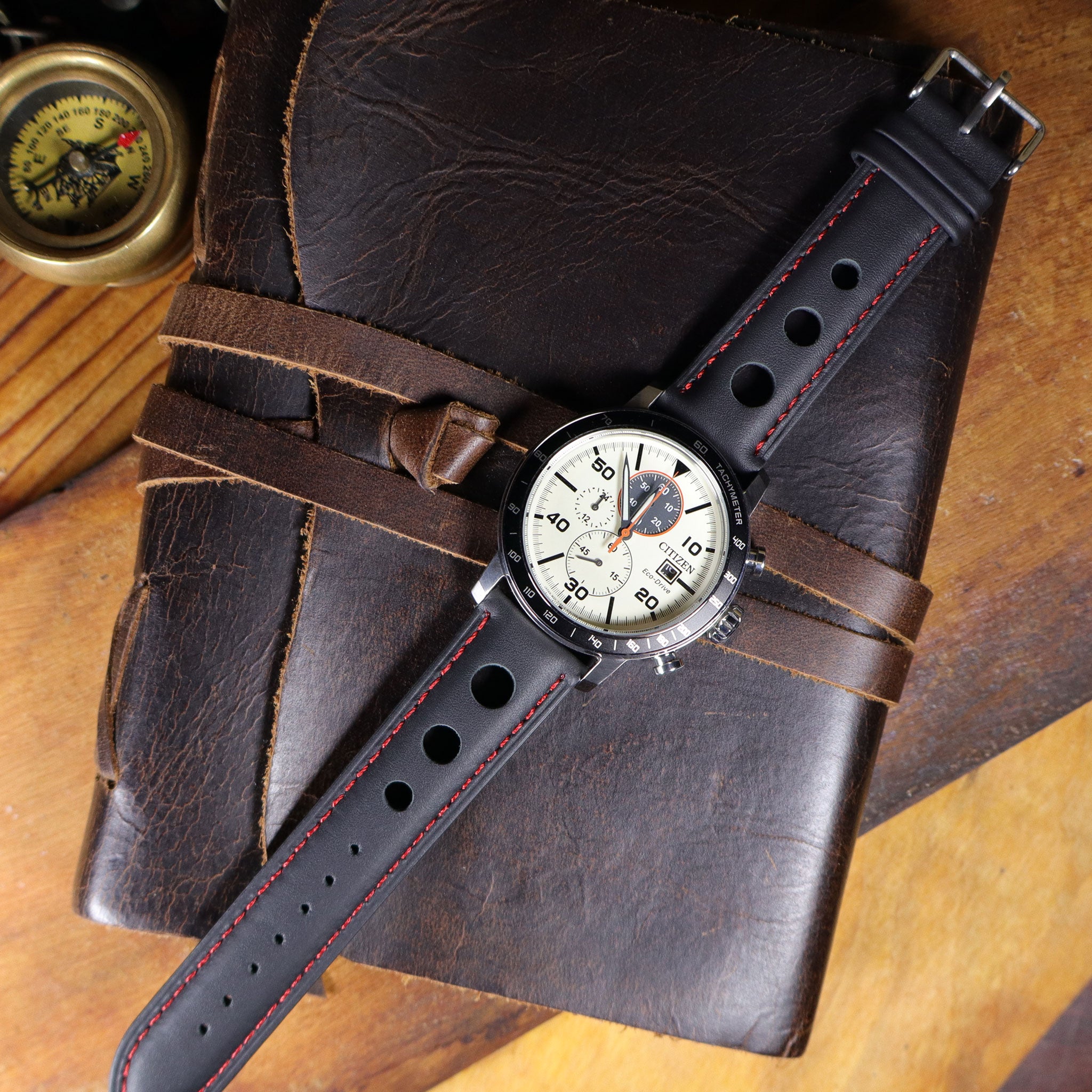 Velocity™ Elite Full Grain Leather Rally Watch Strap