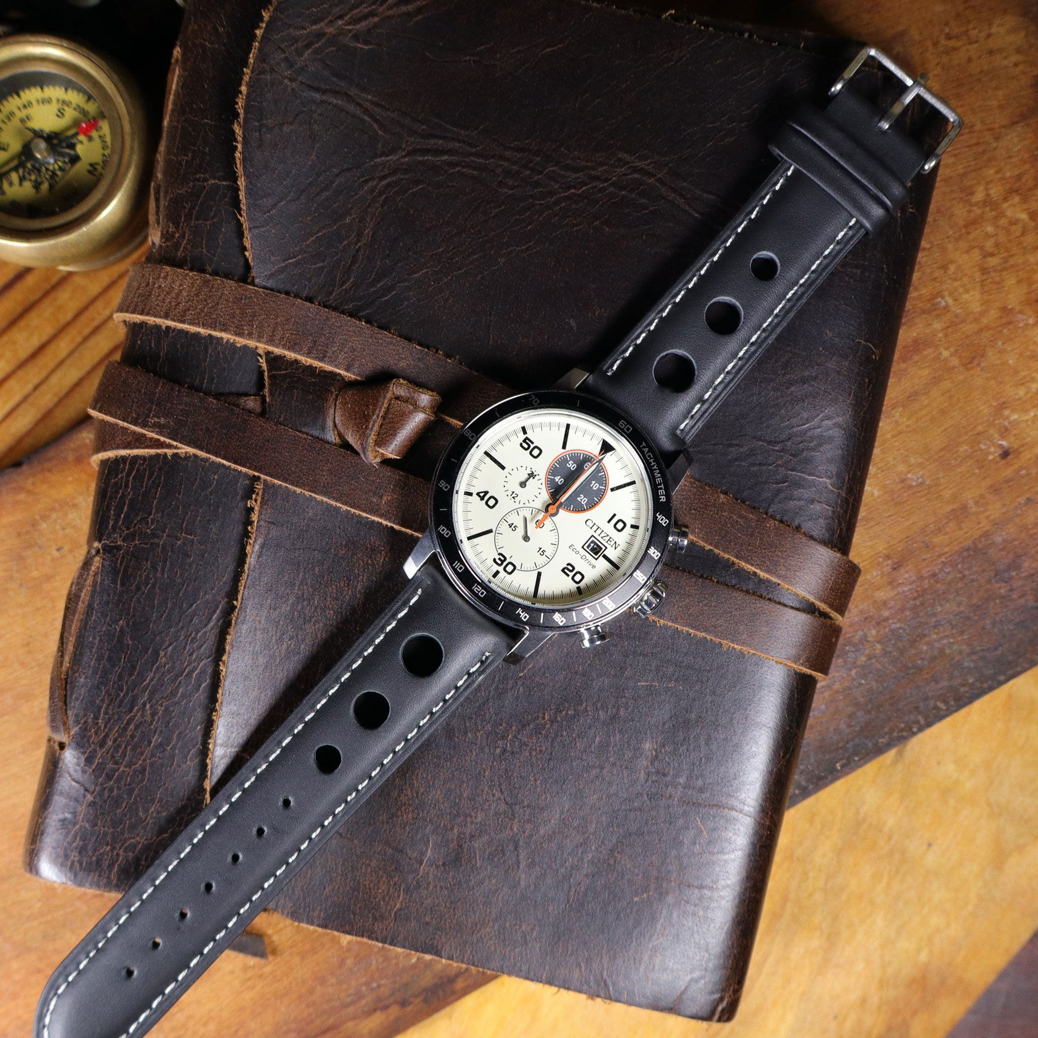 Velocity™ Elite Full Grain Leather Rally Watch Strap