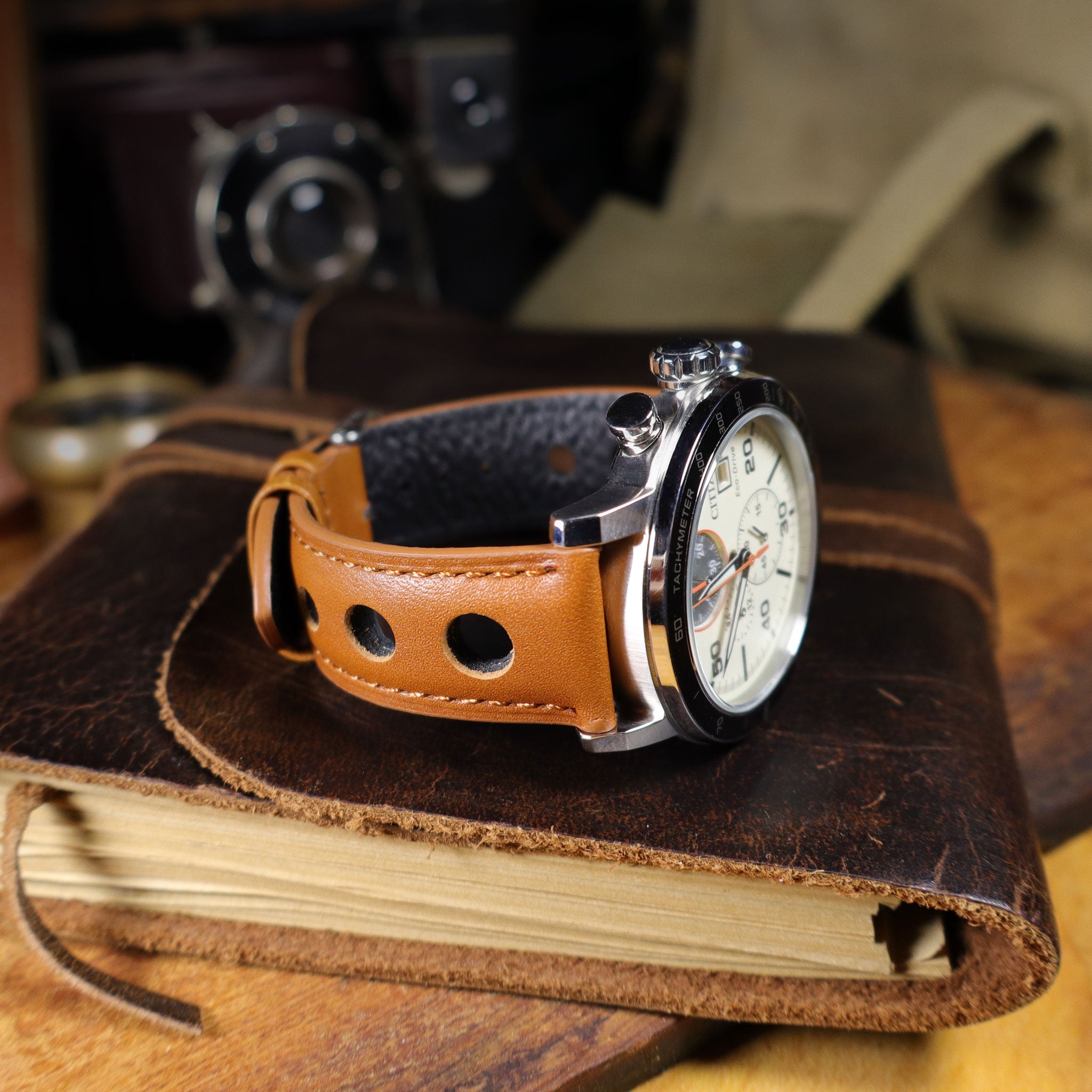 Velocity™ Elite Full Grain Leather Rally Watch Strap