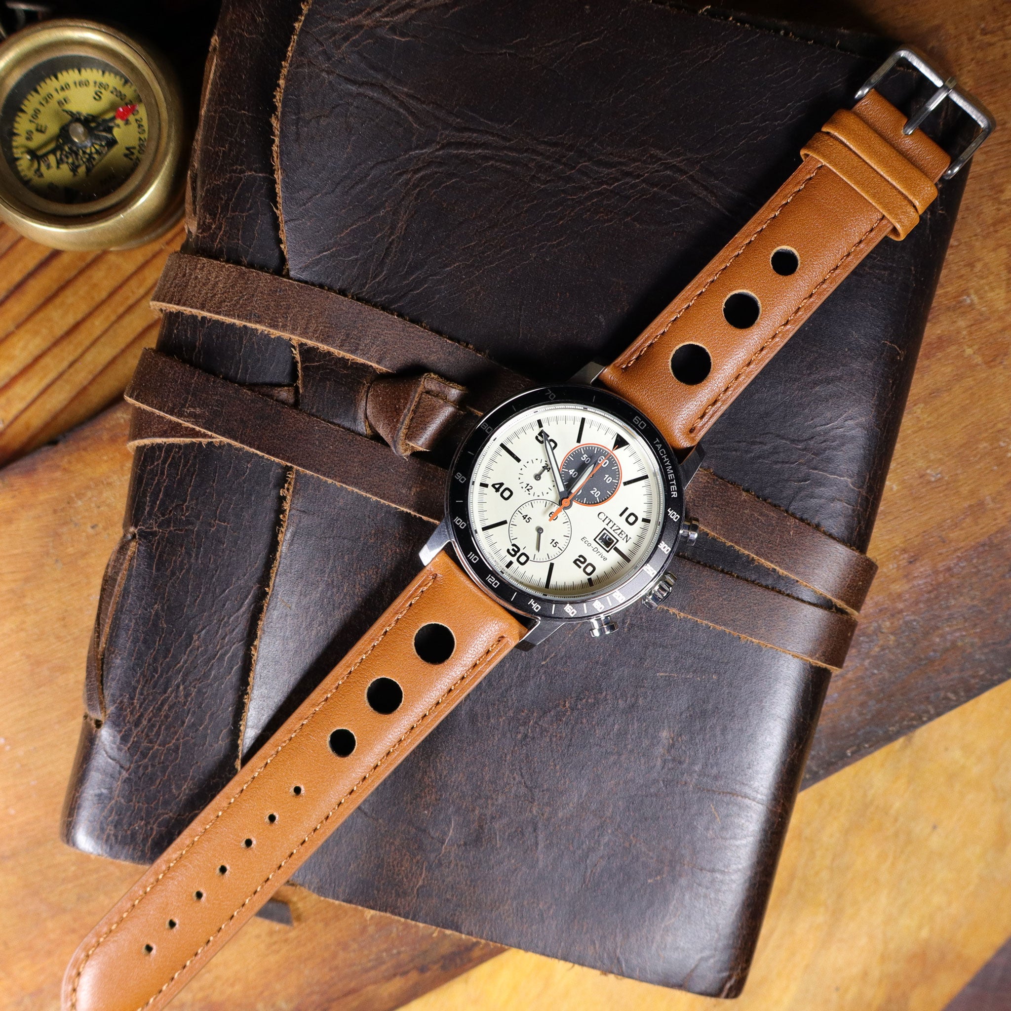 Velocity™ Elite Full Grain Leather Rally Watch Strap