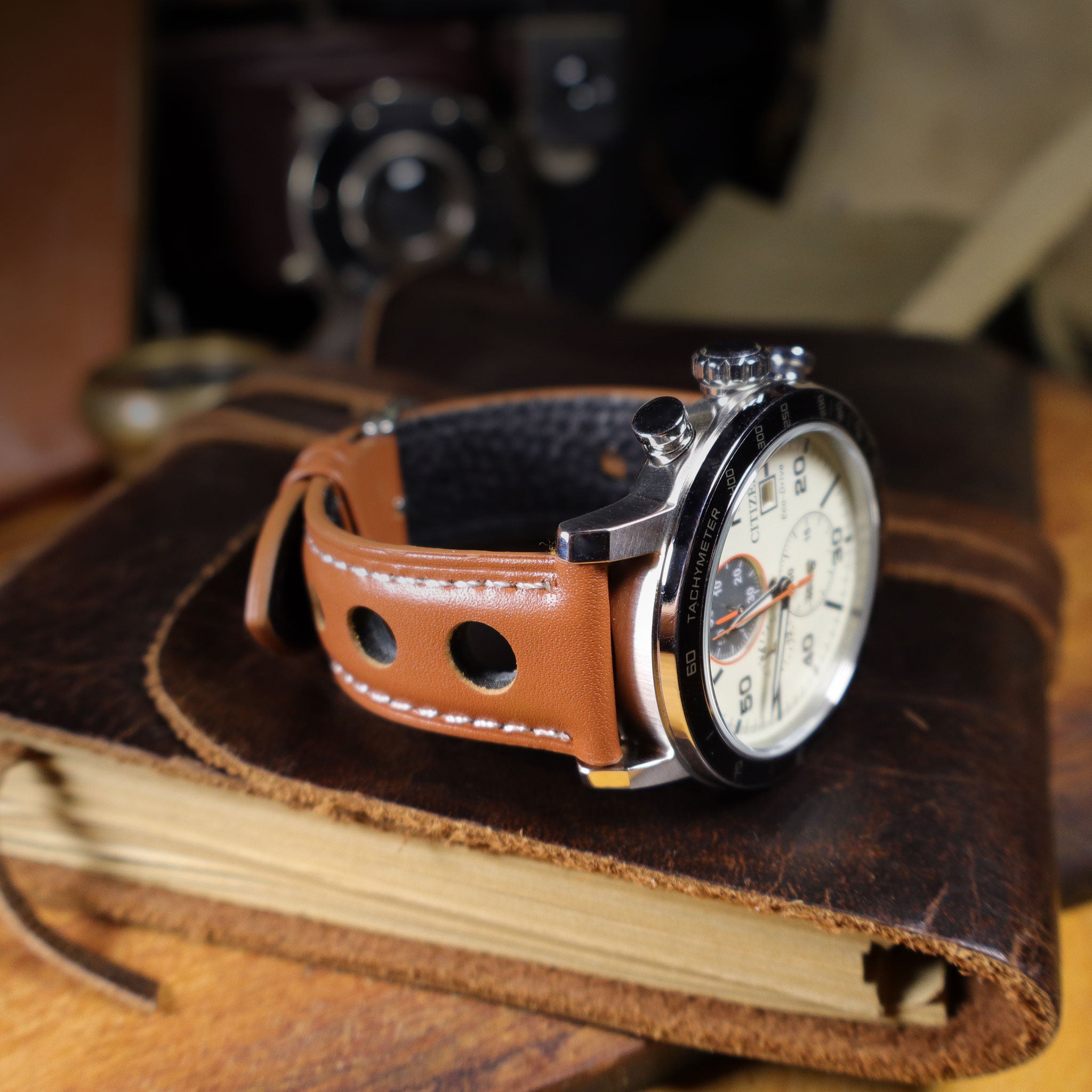 Velocity™ Elite Full Grain Leather Rally Watch Strap