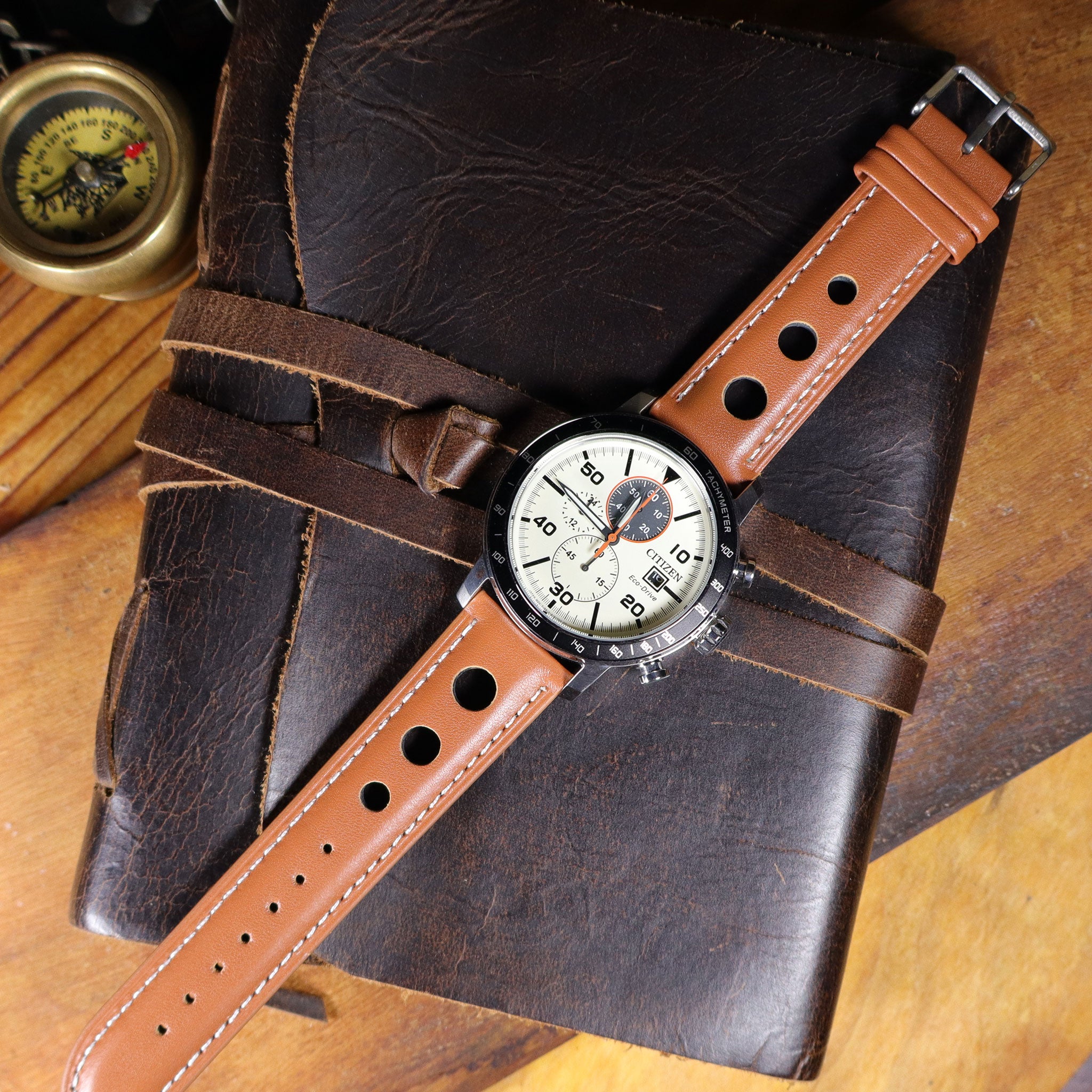 Velocity™ Elite Full Grain Leather Rally Watch Strap